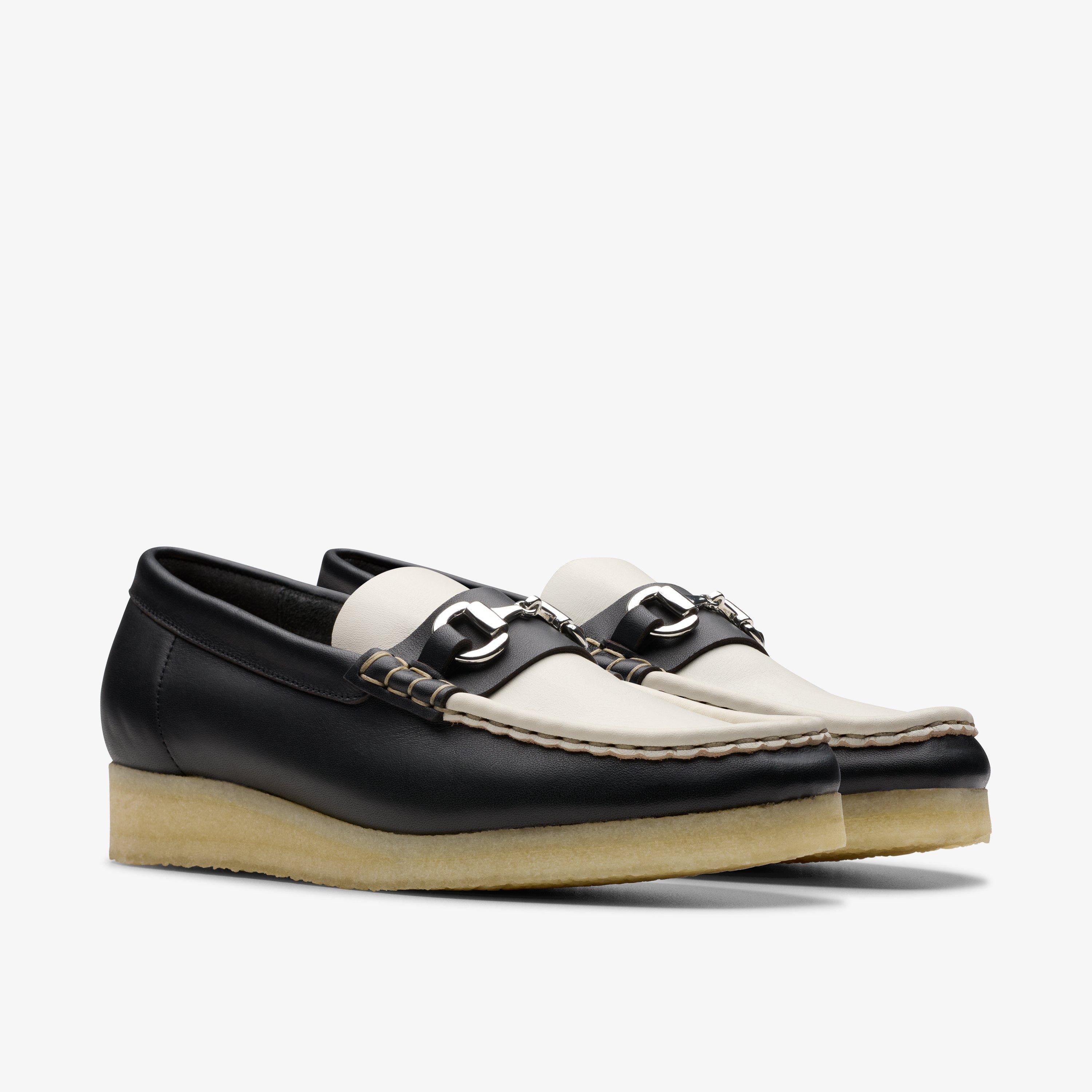 Mocassin Wallabee Horse Bit en cuir noir/blanc