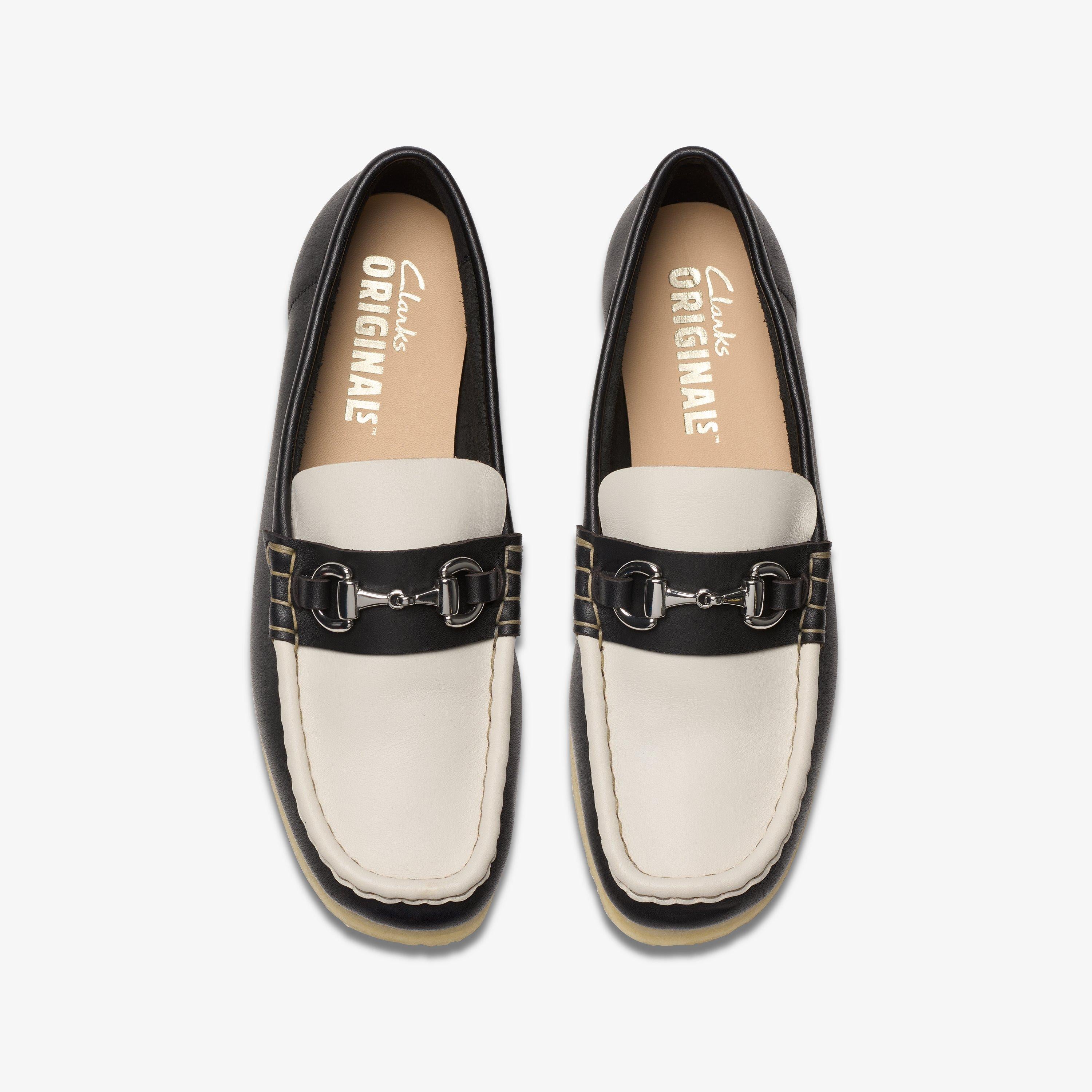 Mocassin Wallabee Horse Bit en cuir noir/blanc