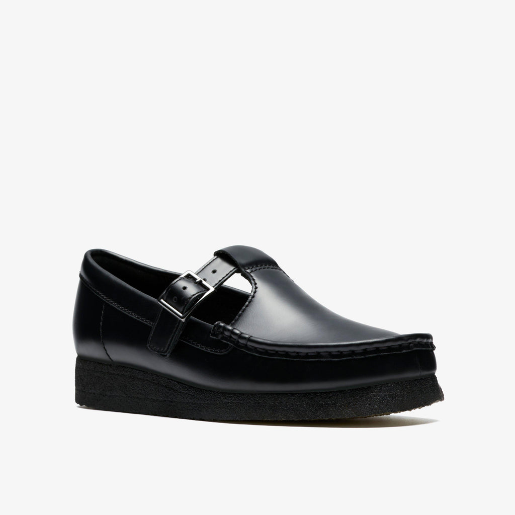 Wallabee T Bar Cuir noir très brillant