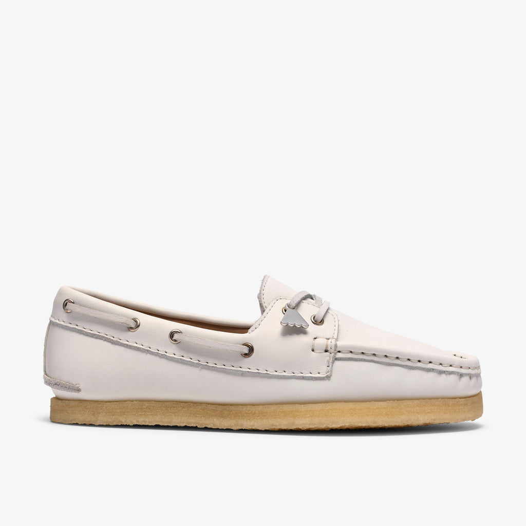 Godney Boat White Grain Leather