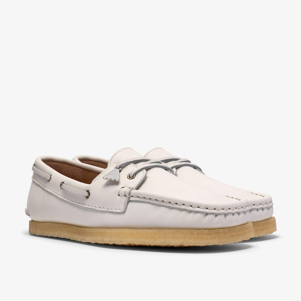 Godney Boat White Grain Leather