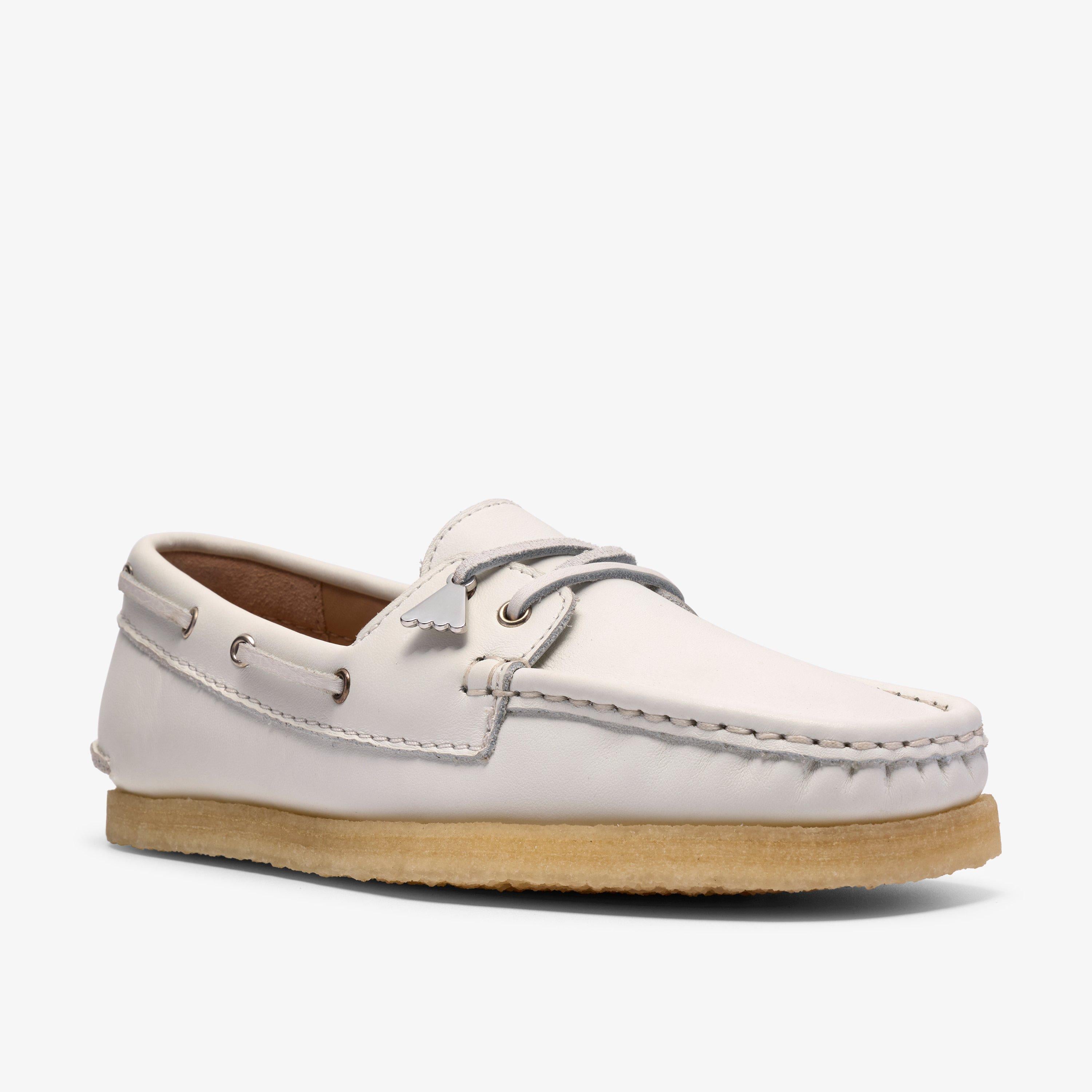 Godney Boat White Grain Leather