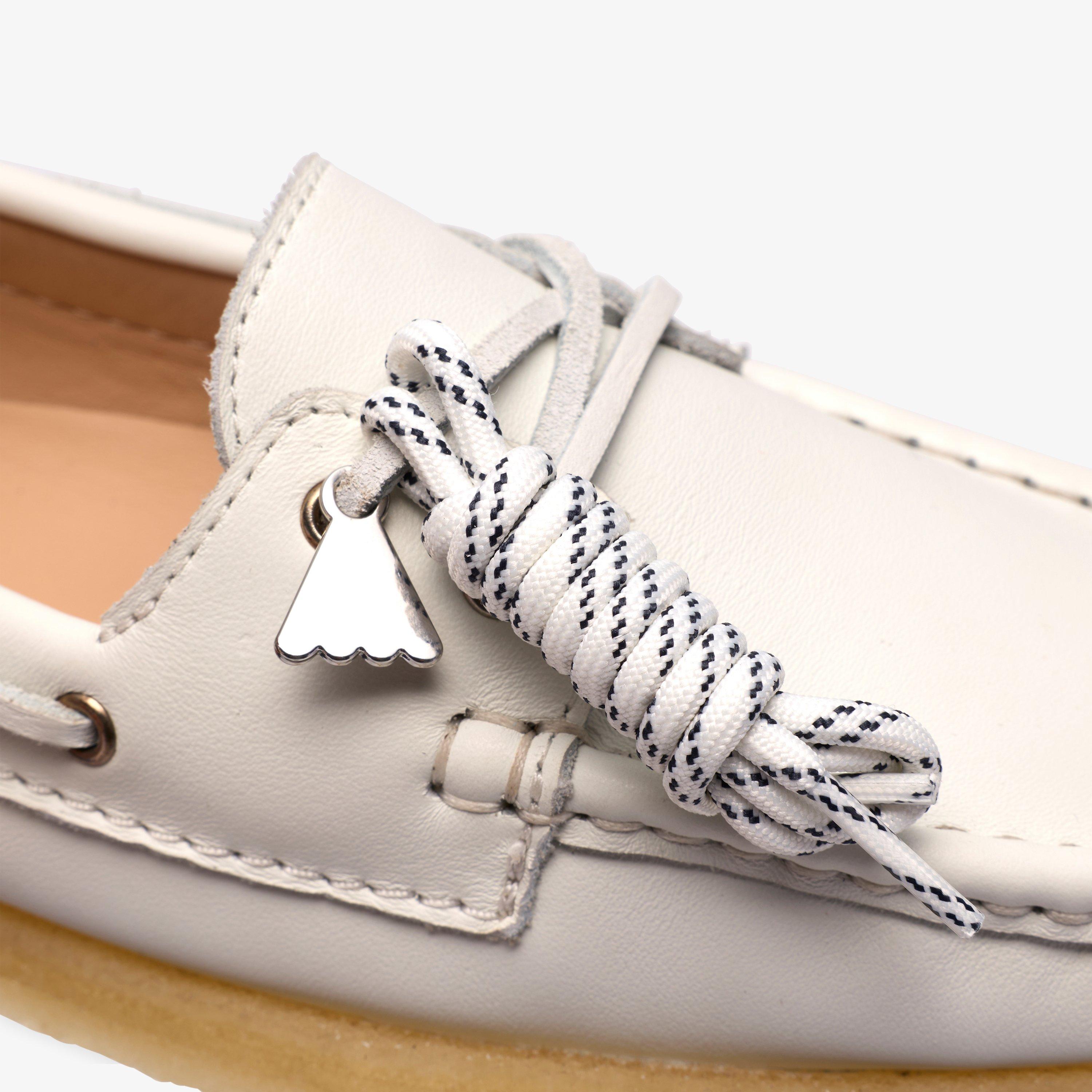 Godney Boat White Grain Leather