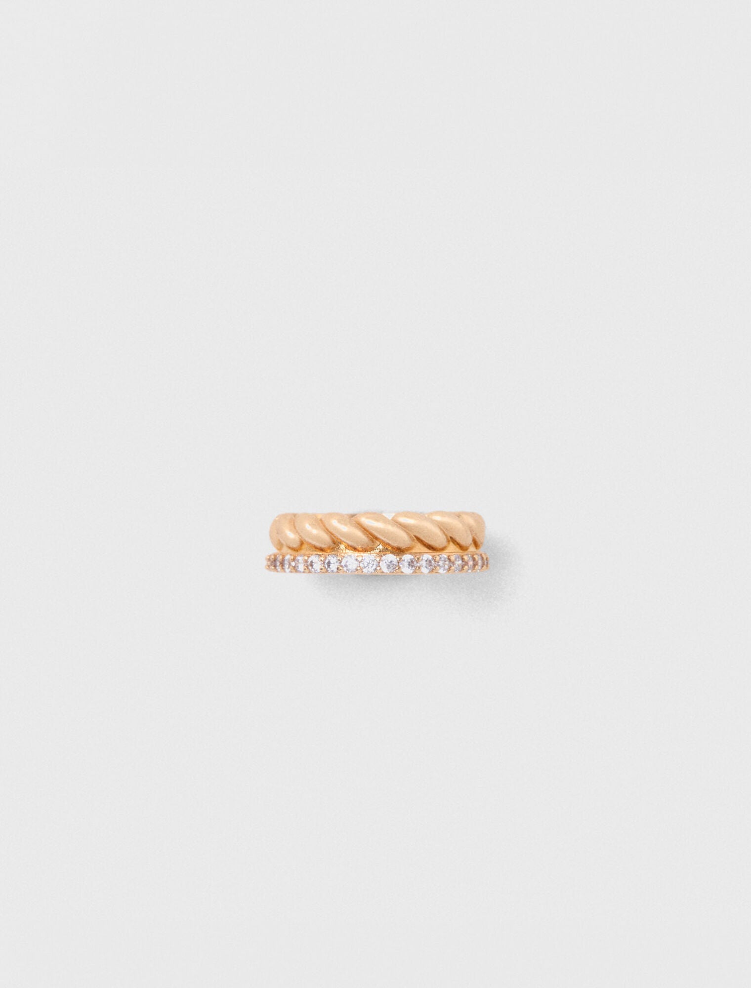 Bague dorée torsadée et strassée