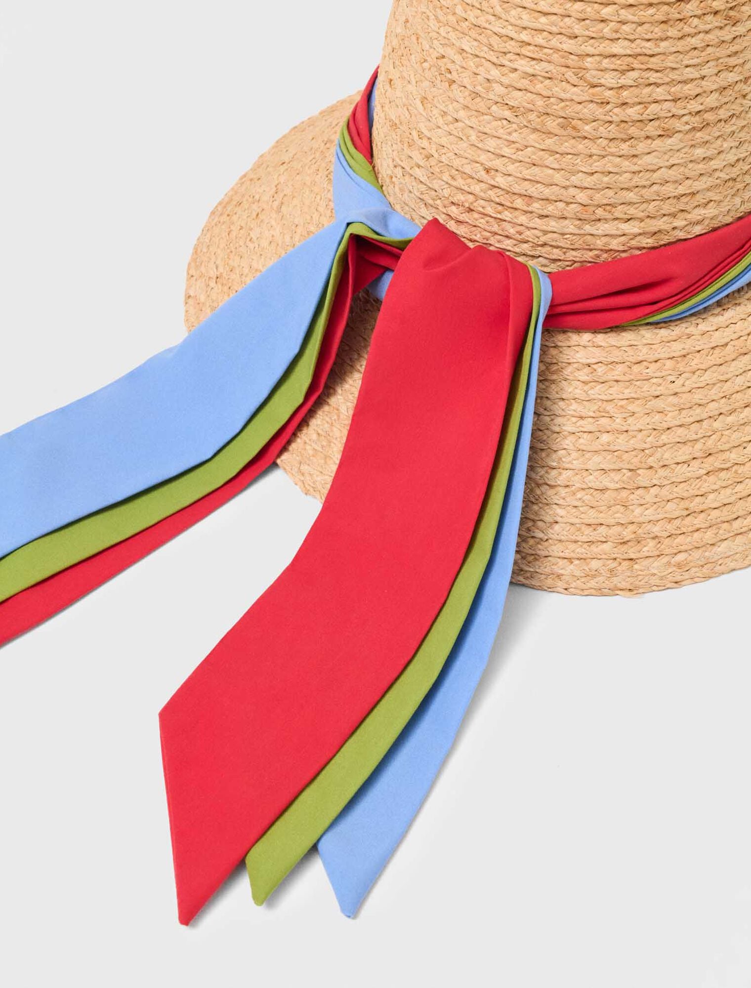 Chapeau raphia avec ruban imprimé