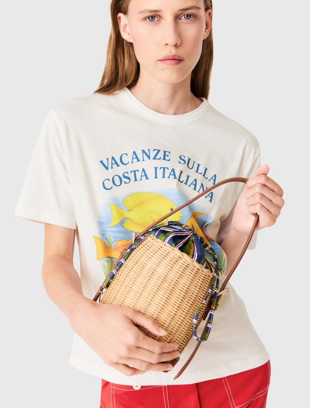 Panier en osier avec pochon imprimé