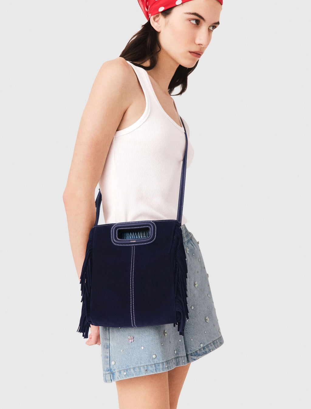 Sac M en suède surpiquée